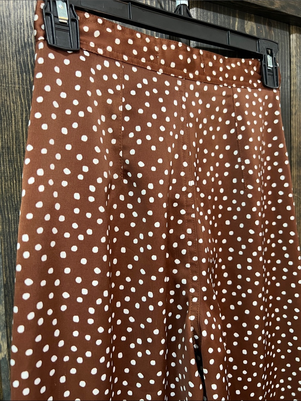 Urban Outfitters Brown Polka Dot Wide Leg Pants XS Satin High Rise Cropped Boho - Picture 6 of 11